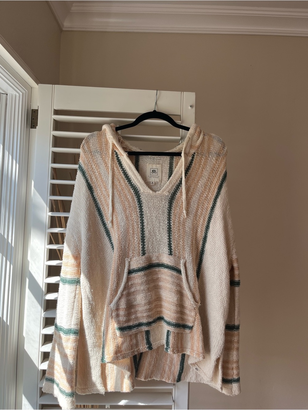 Ripcurl Stripe Hooded Sweater - Cream with Green & Peach Stripes